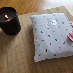 Handmade Cherry Print Reversible Book Sleeve with Striped Lining - A&D Fabric Craft