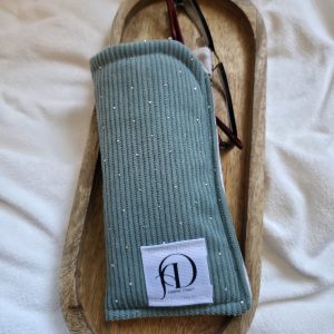 Handmade glasses case in Forest Sage Green corduroy with silver bead accents